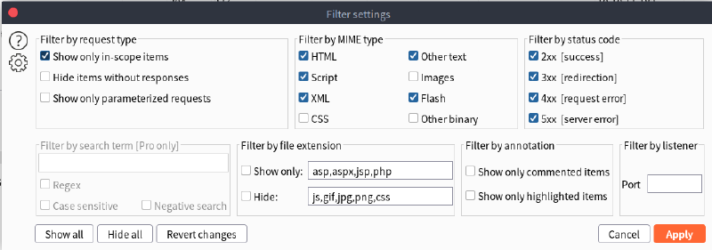 BurpSuite - Show only in-scope items